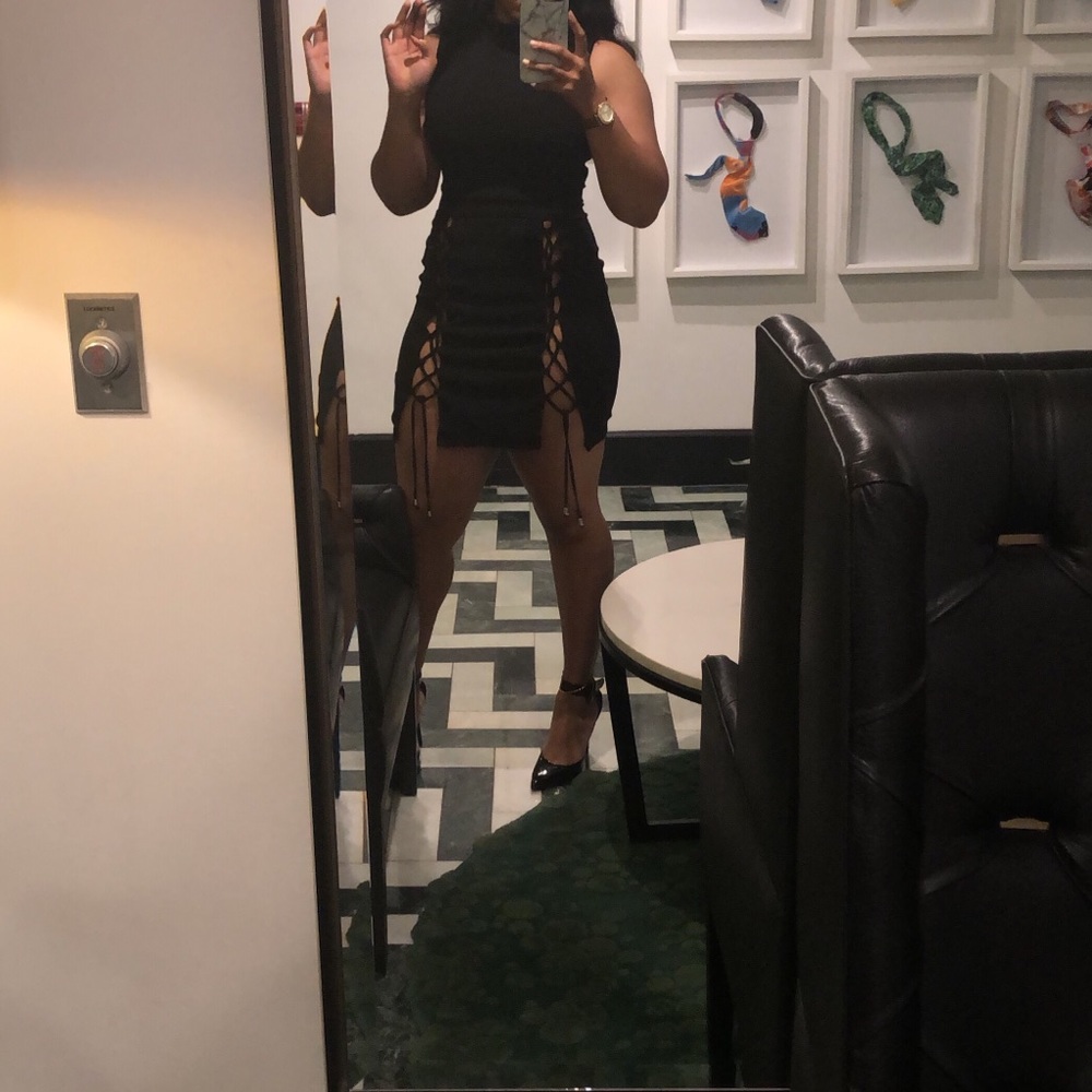 Black fishnet detail dress.